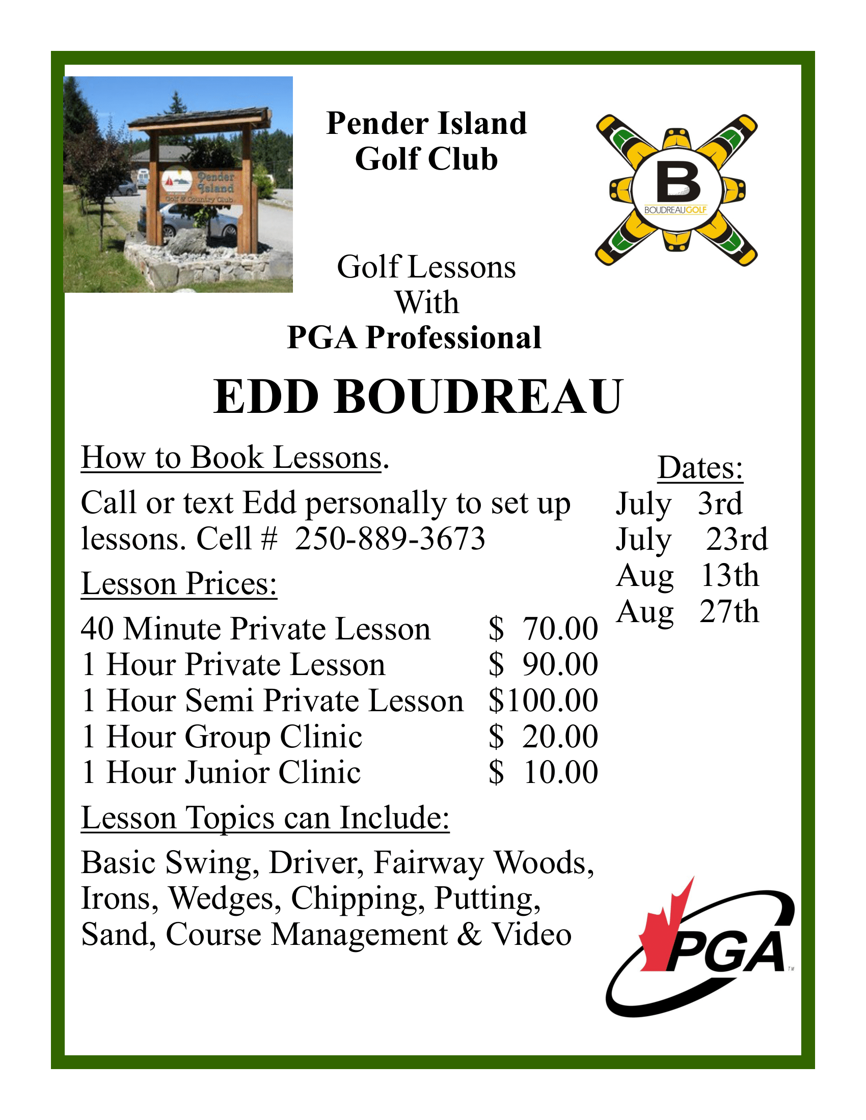 Golf Lessons With PGA Professional EDD BOUDREAU